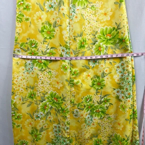 Vintage Sears Hawaii Dress Womens 10 Maxi Yellow Floral Muumuu Tropical Beach - Picture 11 of 14